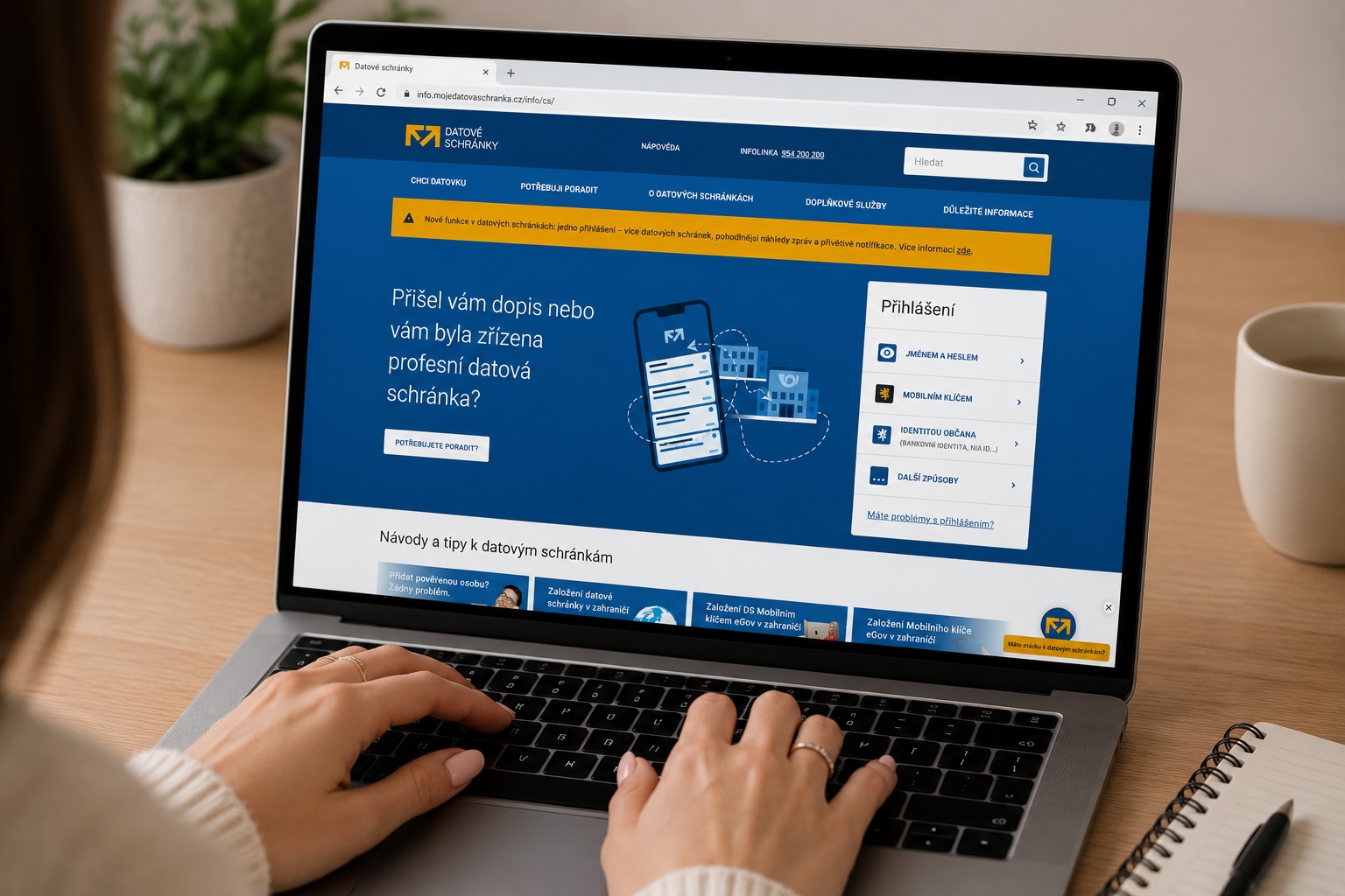 Datová schránka – přihlášení a ovládání online z notebooku